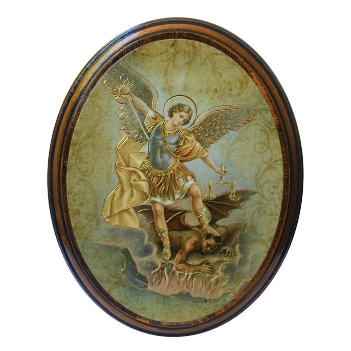 Saint Michael Oval Wood Plaque