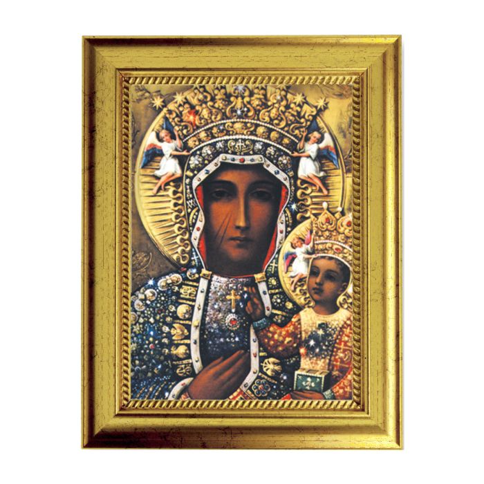 Gold Leaf Finish Frame with Our Lady of Czestochowa Textured Art