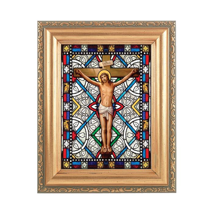 5.5" x 7" Antique Gold Frame with Stained Glass Art