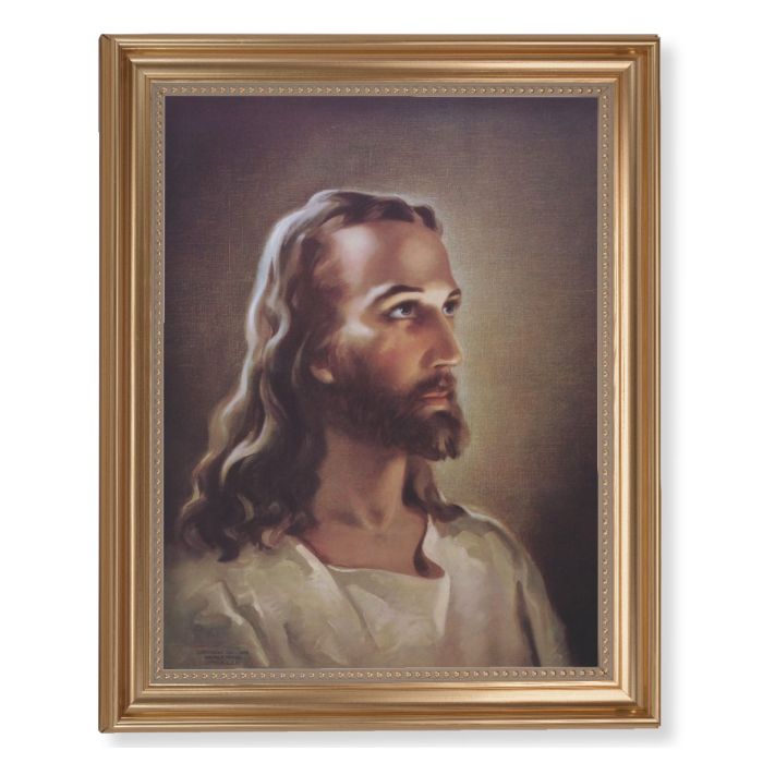 Gold Leaf Antique Finished Frame with Sallman: Head of Christ