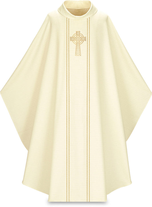 #5195 Embroidered Celtic Cross Chasuble | Roll Collar | Wool/Lurex | All Colors