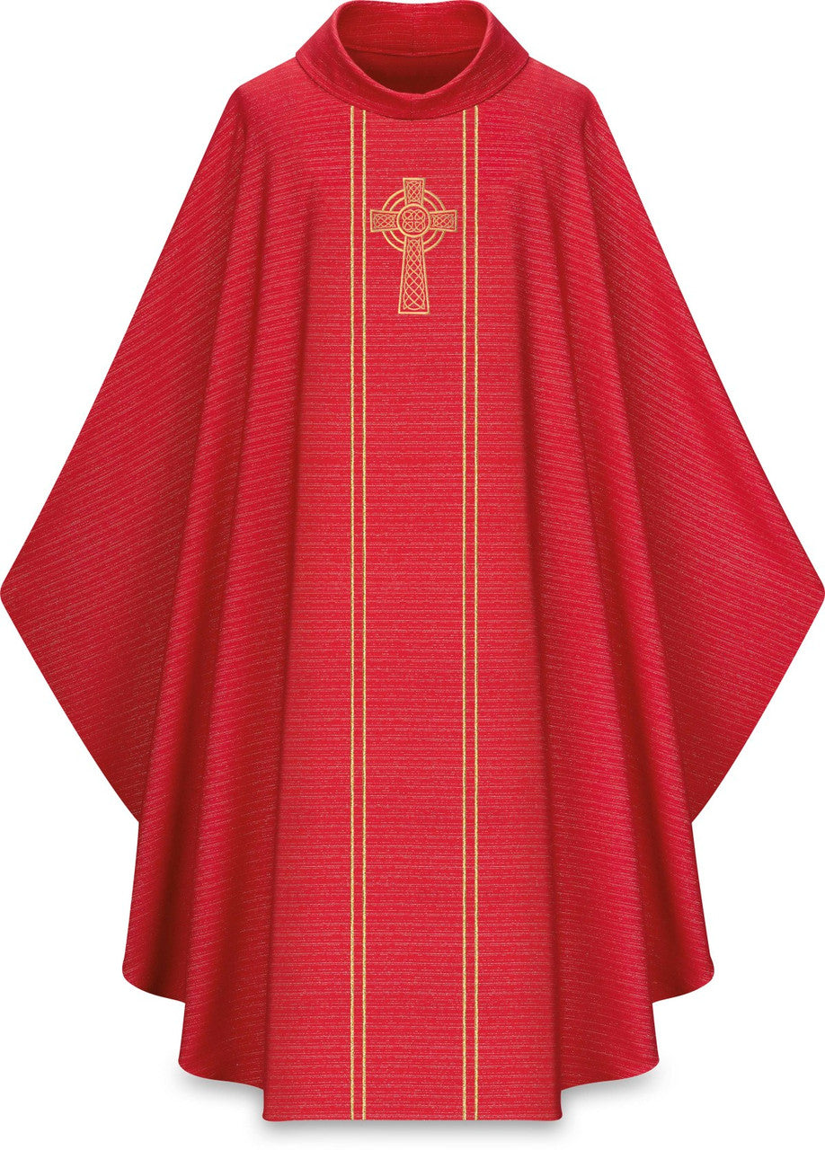 #5195 Embroidered Celtic Cross Chasuble | Roll Collar | Wool/Lurex | All Colors
