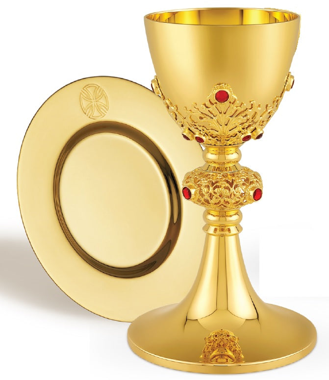 10" Gemstone Traditional Covered Ciborium | 24K Gold Plated | Made in Poland