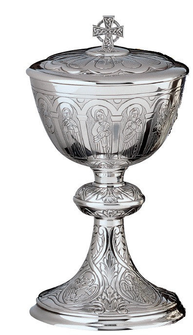 #1000-01 Apostles Ciborium | 9 1/4", 250 Hosts | Sterling Silver | 24K Gold Lined