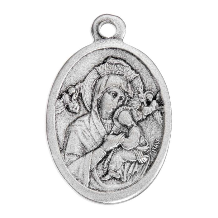 Oval Antiqued Silver Oxidized Our Lady of Perpetual Help