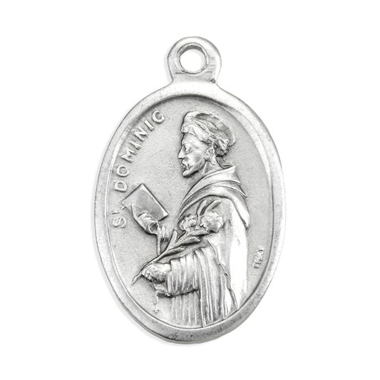 Saint Dominic and Our Lady of the Rosary - Oval Antiqued Silver Oxidized Medal