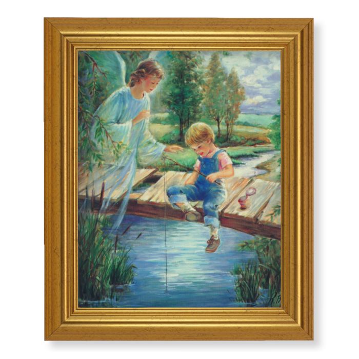Gold Leaf Finish Beveled Frame with Guardian Angel and Boy Print