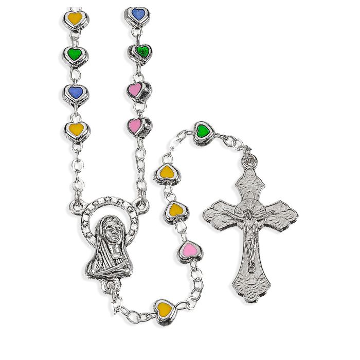 Epoxied Heart Shaped Bead Rosary with Oxidized Center and Crucifix
