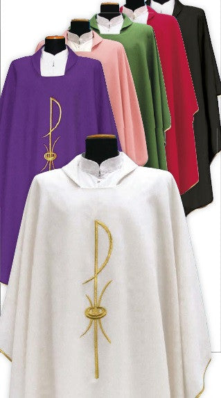 #1205 Chi Rho Chasuble | Square Collar | 100% Poly | All Colors | Buy 4 Get 1 Free!