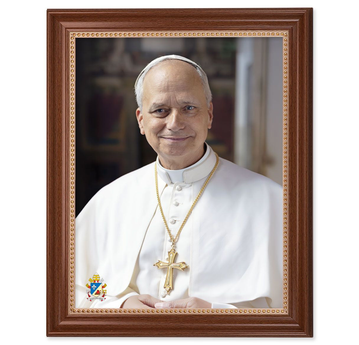 Pope Leo XIV Dark Walnut Framed Art