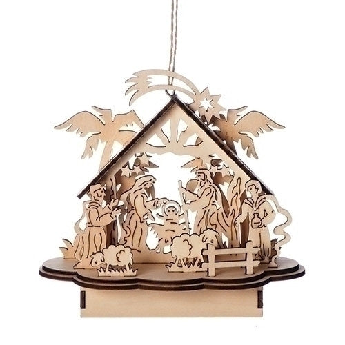 6" LED Lasercut Nativity Scene Ornament | Wood