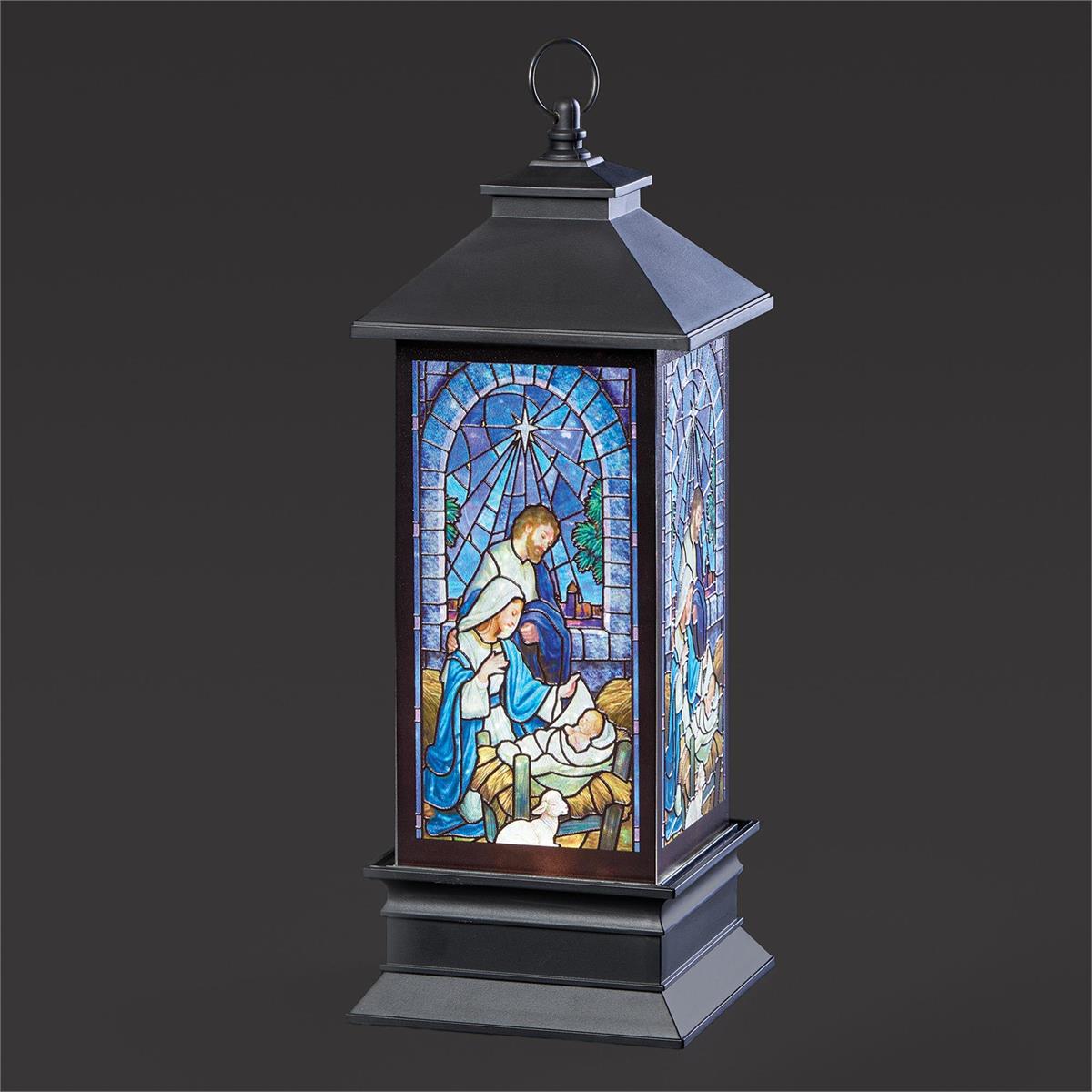 Holy Family Stained Glass Lighted Swirl Lantern
