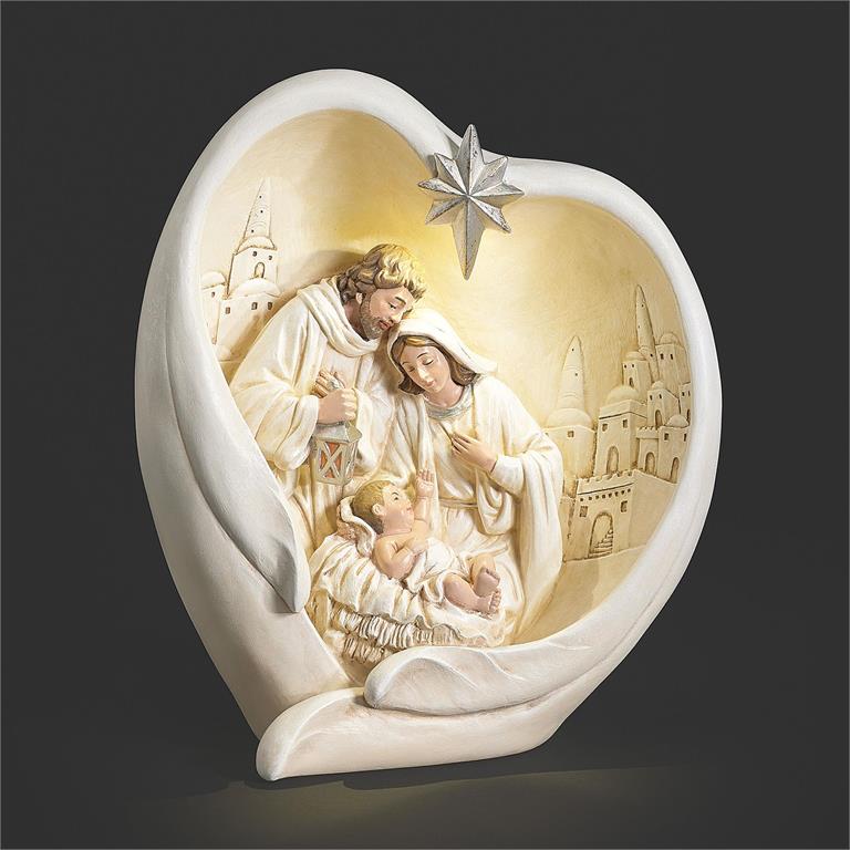 Lighted Holy Family with Ivory Wings