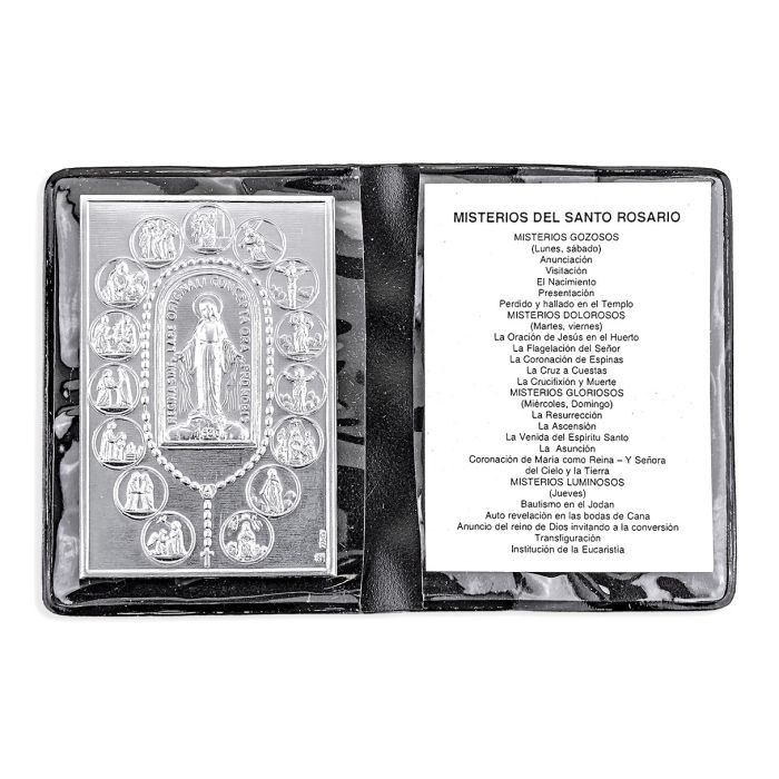Mysteries of The Rosary Metal Plaque in Folder