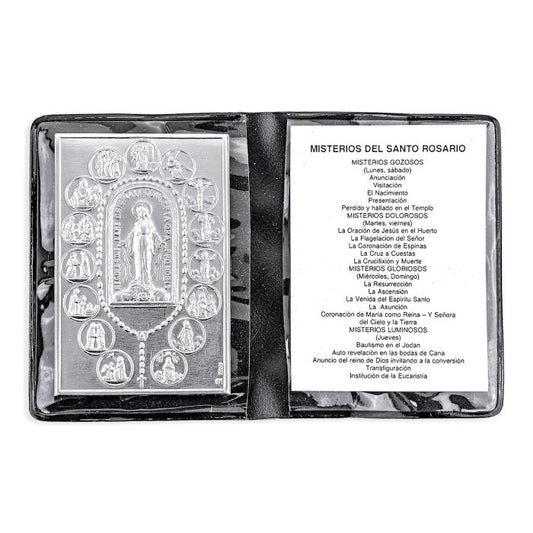 Mysteries of The Rosary Metal Plaque in Folder