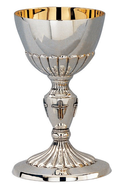 #1844 Ornamented Chalice & Dish Paten | 7 1/2", 14 oz. | Sterling Silver | 24K Gold Lined