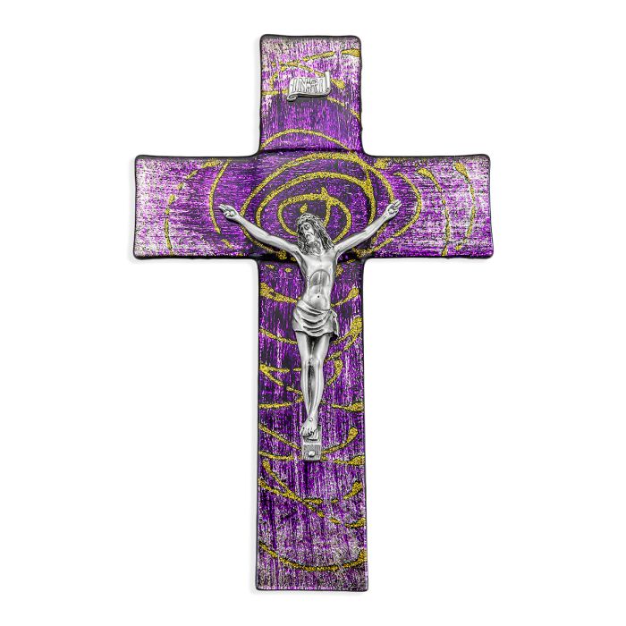 Extended Gold Halo in Spiral Pattern Dark to Light Purple Glass Cross