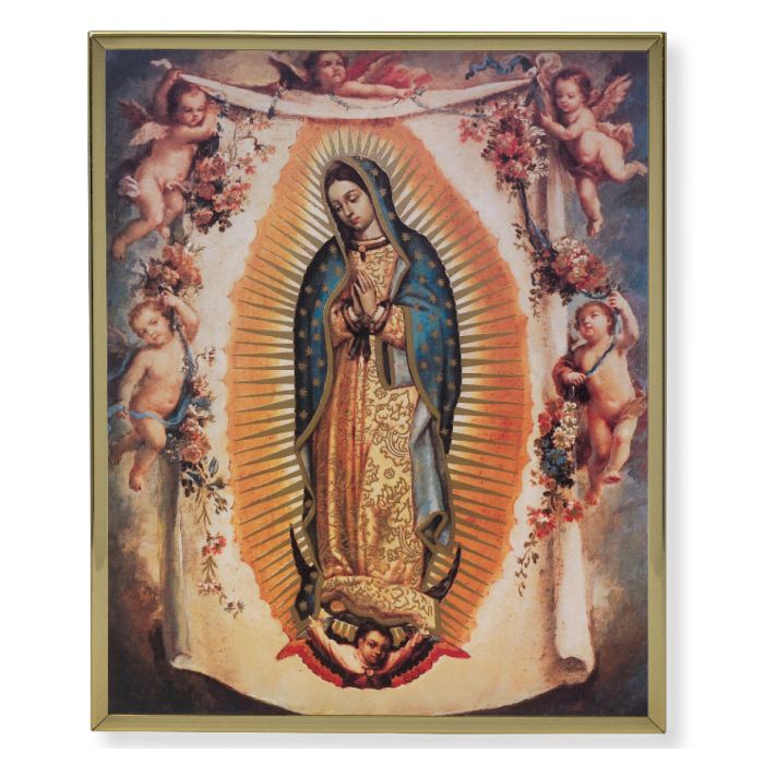 Gold Plaque Frame with Our Lady of Guadalupe and Angels Print
