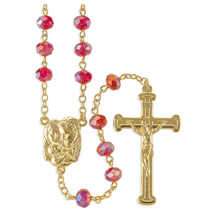 #250 Glass Bead Gold Tone Rosary, Boxed