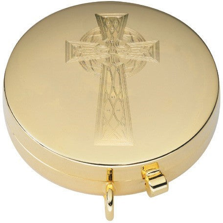 Celtic Cross Engraved Pyx | 24K Gold Plate | High Polish Inside | Holds 7 Hosts