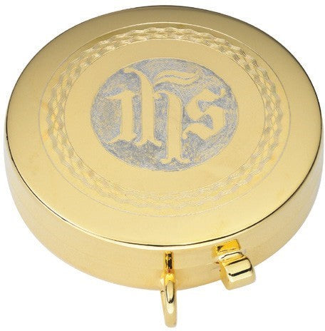 Two-Tone IHS Engraved Pyx | 24K Gold & Silver Plated | High Polish Inside | Holds 7 Hosts