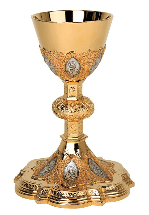 #2132 "The Apostles" Chalice & Scale Paten | 8 1/2", 12 oz. | Brass and Sterling Silver | 24K Gold Plated