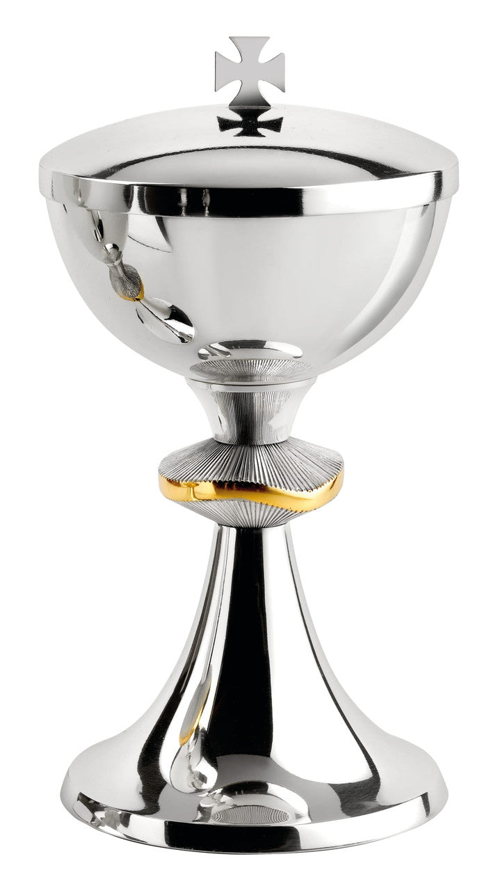 #2211 Contemporary Two-Tone Node Traditional Covered Ciborium | Silver-Plated