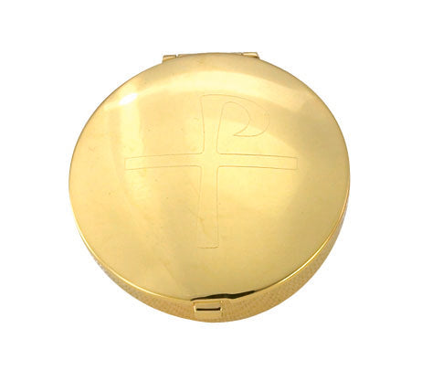 Engraved Staff Cross Pyx | 24K Gold Plate| Holds 6 Hosts