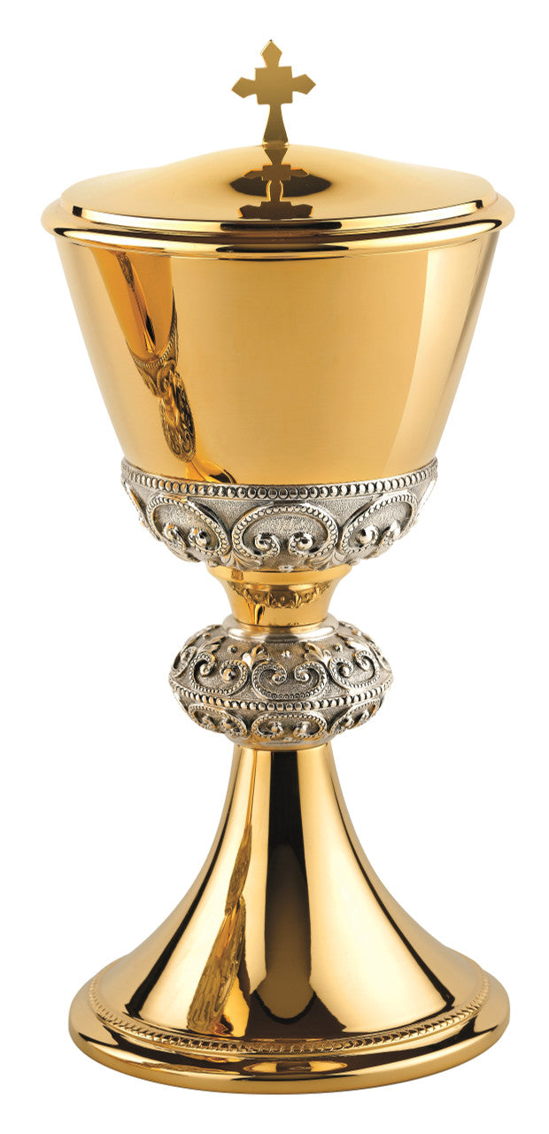 #2216 Two Tone Silver Node Traditional Covered Ciborium | Gold & Silver-Plated