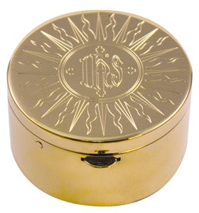 IHS Engraved Pyx | 24K Gold Plate | Satin Inside | Holds 20 Hosts