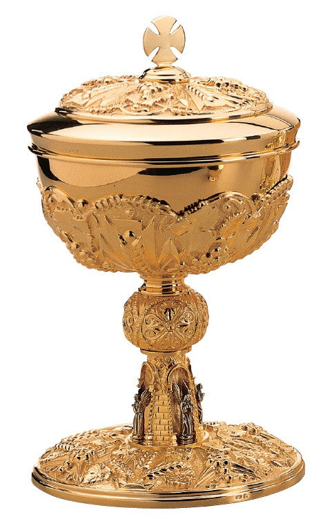 #2341 Grape & Wheat Ciborium | 9 1/2", Holds 325 hosts | 24K Gold Plated