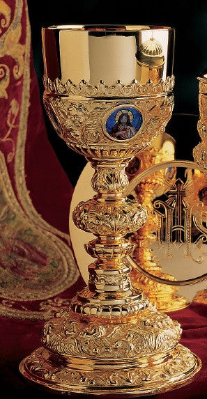 #2502 Repoussé-Style Chalice & Scale Paten | 9-1/4", 10oz. | Sterling Silver | 24K Gold Plated
