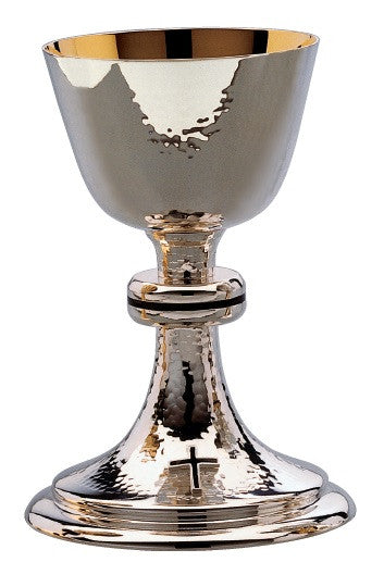#2652 Traditional Hammered Chalice & Dish Paten | 7 1/4", 12oz. | Silver-Plated