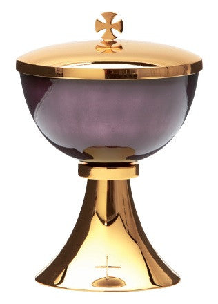 #2706 Purple Fire-Enameled Traditional Covered Ciborium | 24K Gold Plated