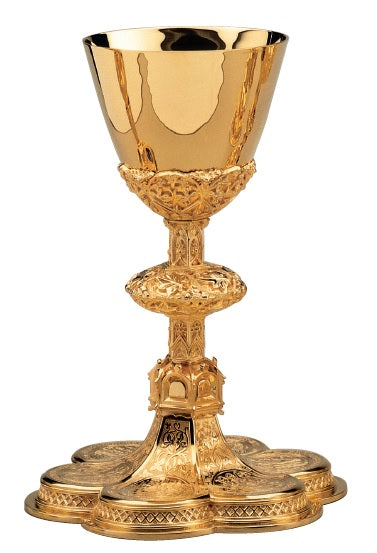 #2938 Chalice & Scale Paten with Ring | 9", 14oz. | Brass and Sterling Silver | 24K Gold Plated