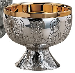 #2948-2 Twelve Apostles Open Ciborium | 4 1/4", 300 Hosts | Sterling Silver | 24K Gold Lined