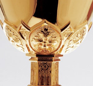 #2990 Gothic Style Chalice & Scale Paten | 8 3/4", 13oz. | Sterling Silver | 24K Gold Plated