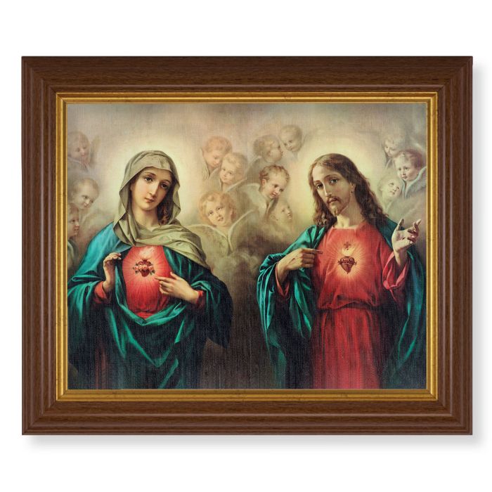 Walnut Finish Beveled Frame with The Sacred Hearts Textured Art