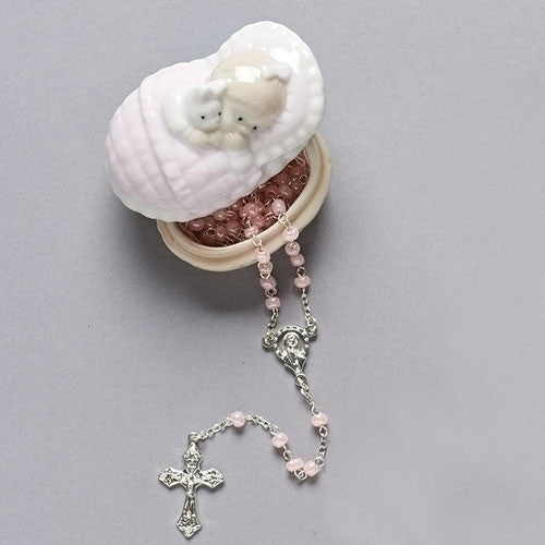 Baby Porcelain Rosary Box with Rosary | Blue & Pink