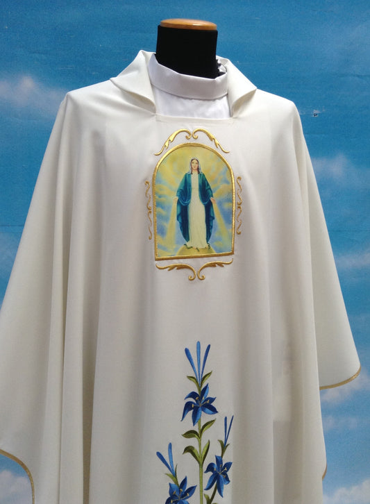 Printed Our Lady of Grace Marian Chasuble | Square Collar | 100% Poly