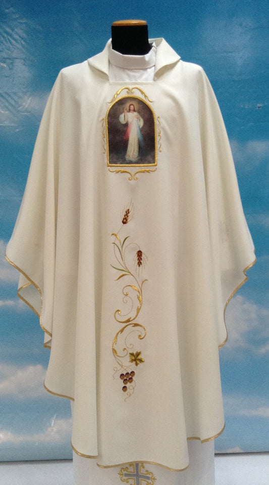 #342 Printed Divine Mercy Chasuble | Square Collar | 100% Poly