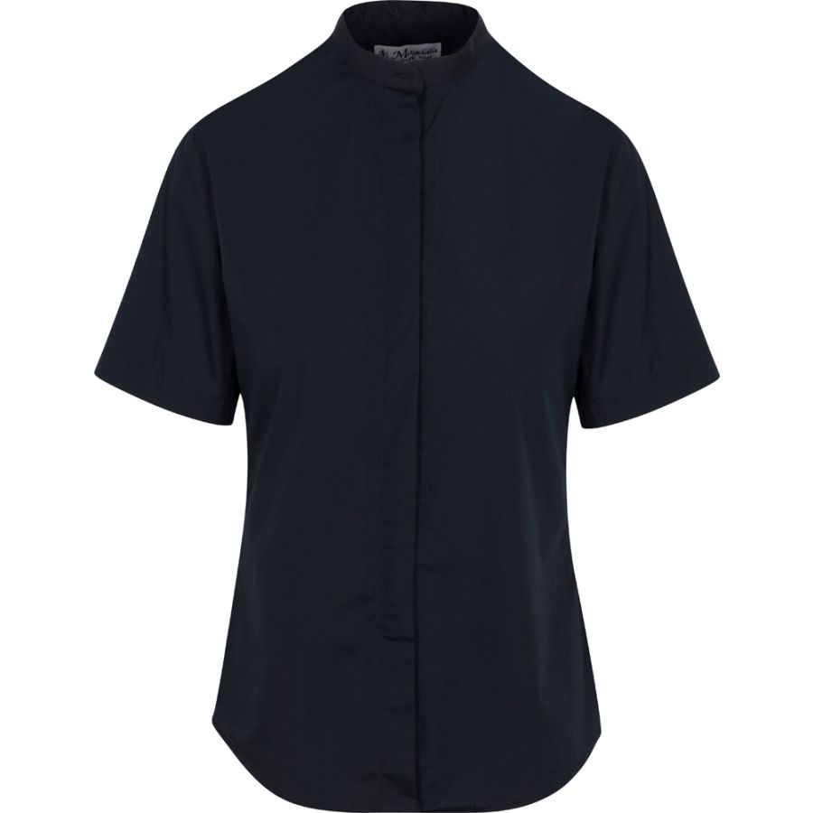 Women's Black Clergy Shirt | Neckband Collar | Short Sleeve | Poly/Cotton