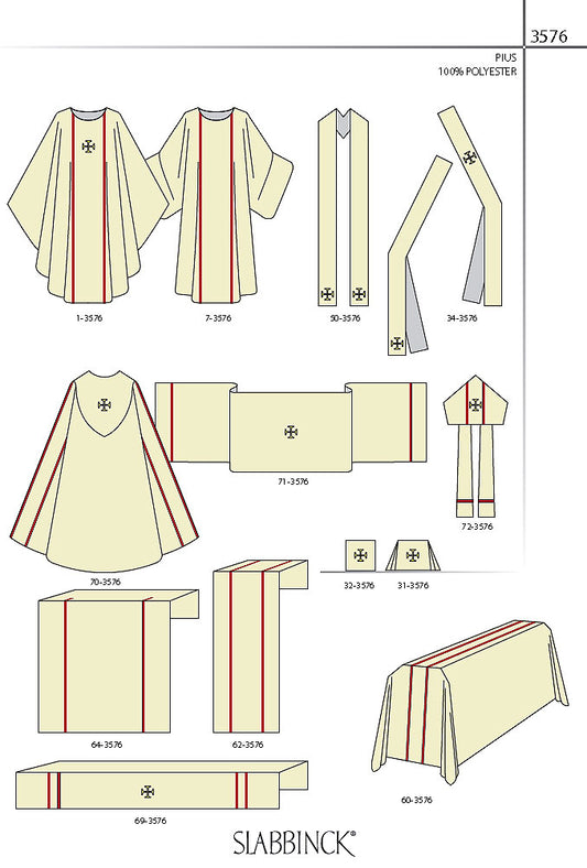 #3576 Gold Cross with Galoon Gothic Chasuble | Plain Neck | 100% Poly | All Colors