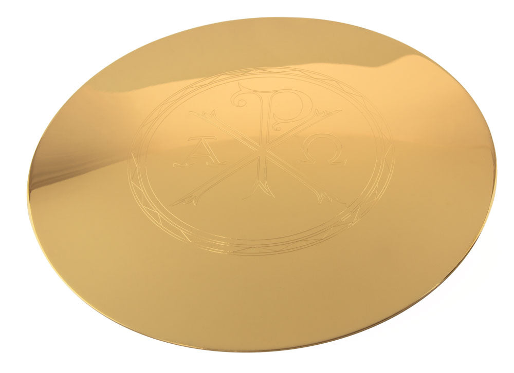 7" Chi Rho Engraved Scale Paten | 24K Gold Plated
