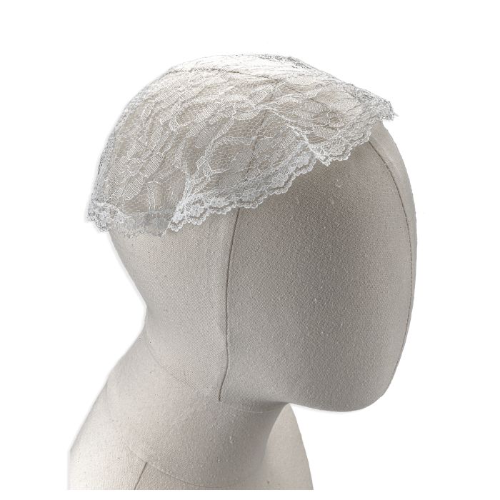 White Mantilla Cap in Fine Floral Lace Head Covering