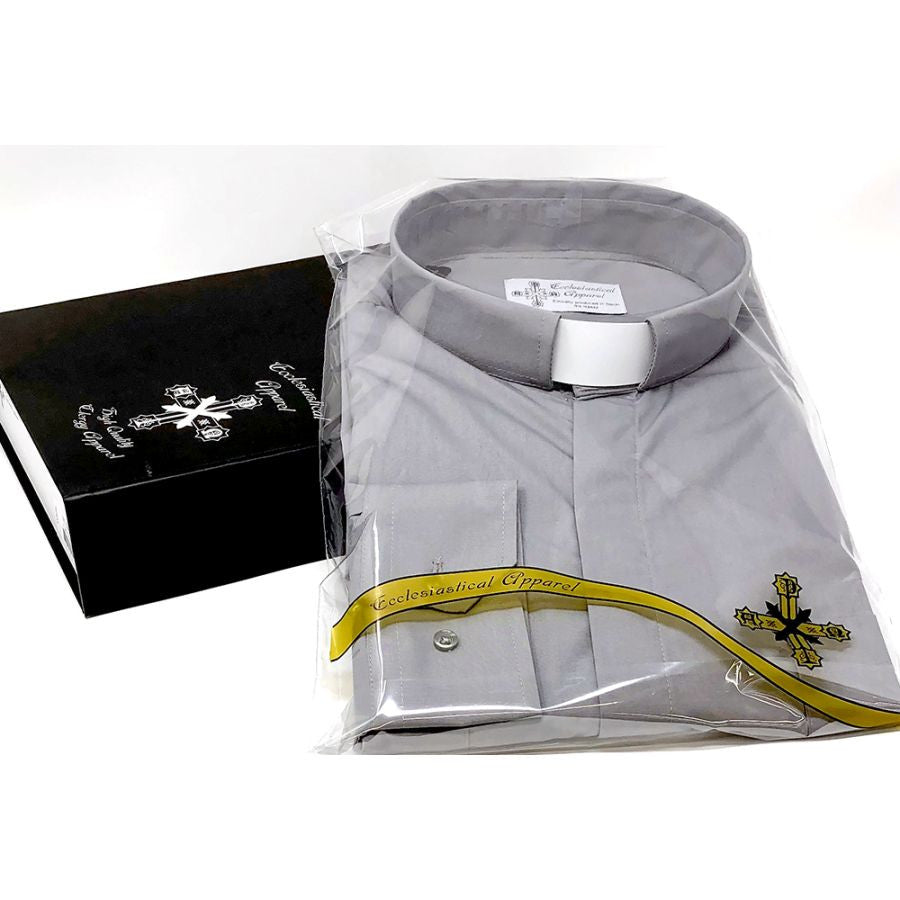 Ample Cut Grey Clergy Shirt | Tab Collar | Short Sleeve | Poly/Cotton