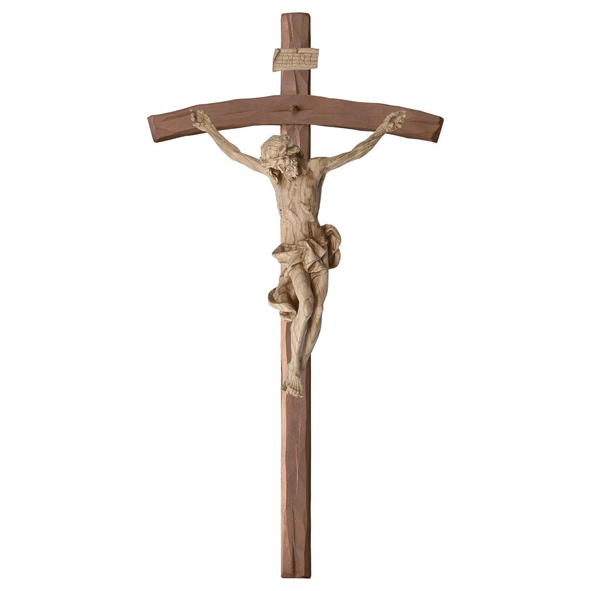 Baroque Natural Oak Bent Crucifix | Multiple Sizes