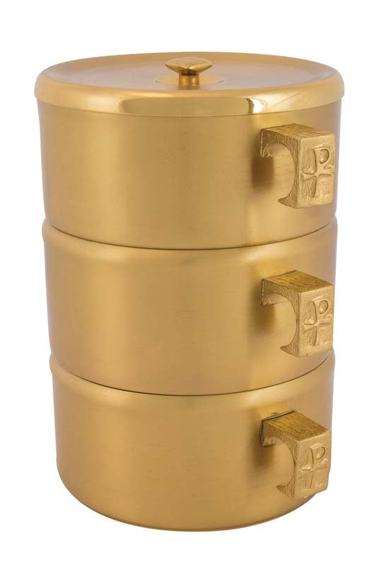 8" Stacking Ciboria Set | 24K Gold Plated | Satin Finish | Chi Rho Handles