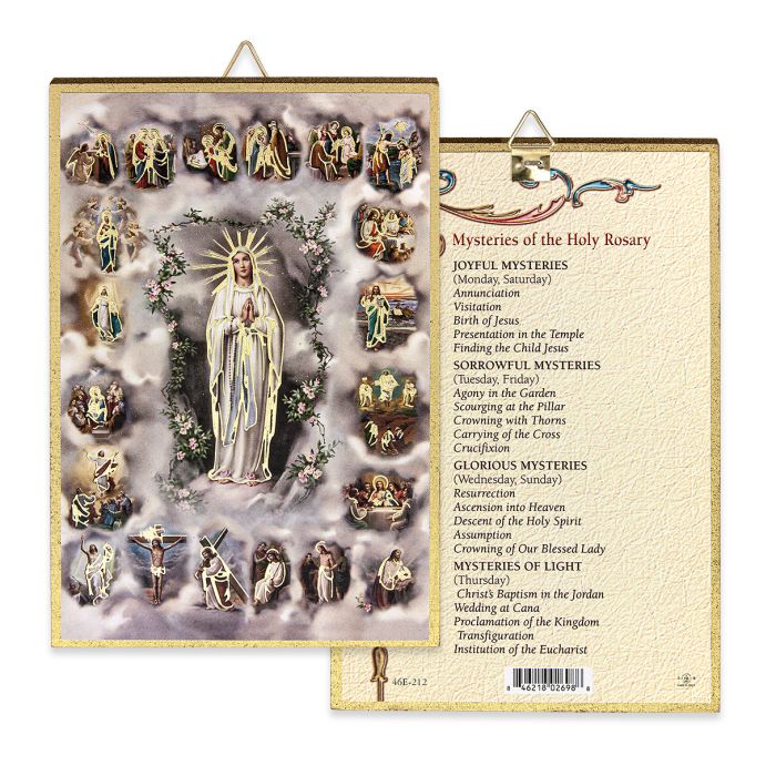 Gold Foil Mysteries of the Rosary Mosaic Plaque