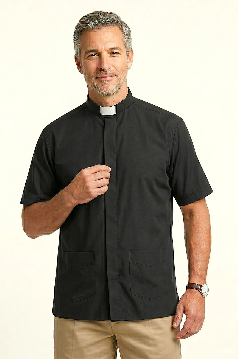 Panama Jak Black Clergy Shirt | Tab Collar | Short Sleeve | Poly/Cotton